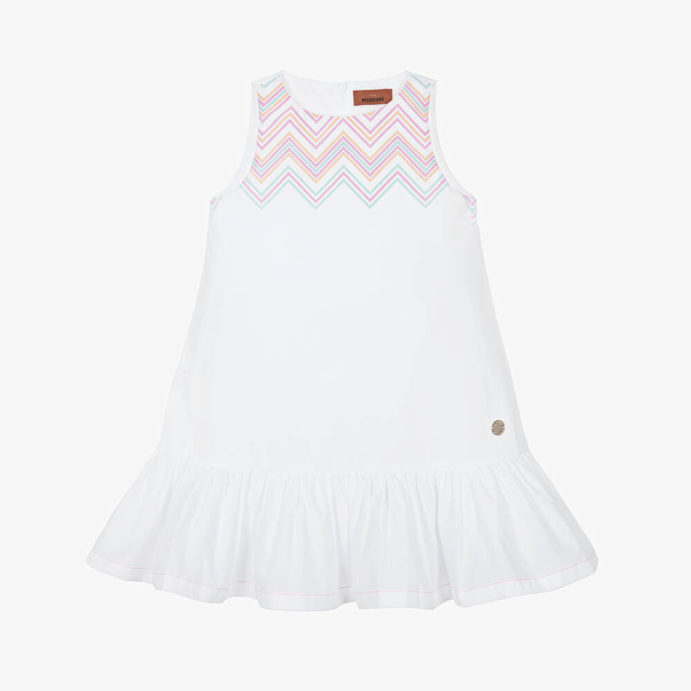 Missoni-فستان عاجي للبنات بتصميم زجزاج وكشكشات | Childrensalon Outlet