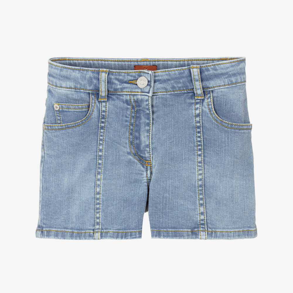 Missoni-Girls Light Blue Denim Shorts with Zigzag Trimmed Pocket | Childrensalon Outlet