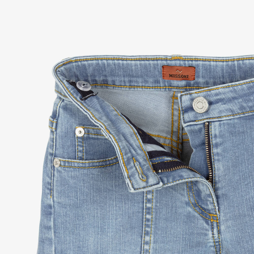 Missoni-Girls Light Blue Denim Shorts with Zigzag Trimmed Pocket | Childrensalon Outlet