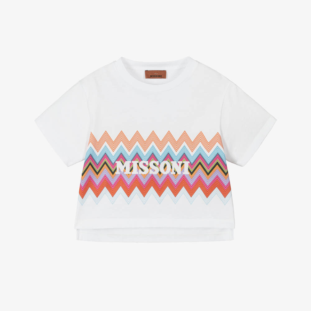 Missoni-بلوزة بيضاء عضوية بنمط متعرج للبنات | Childrensalon Outlet