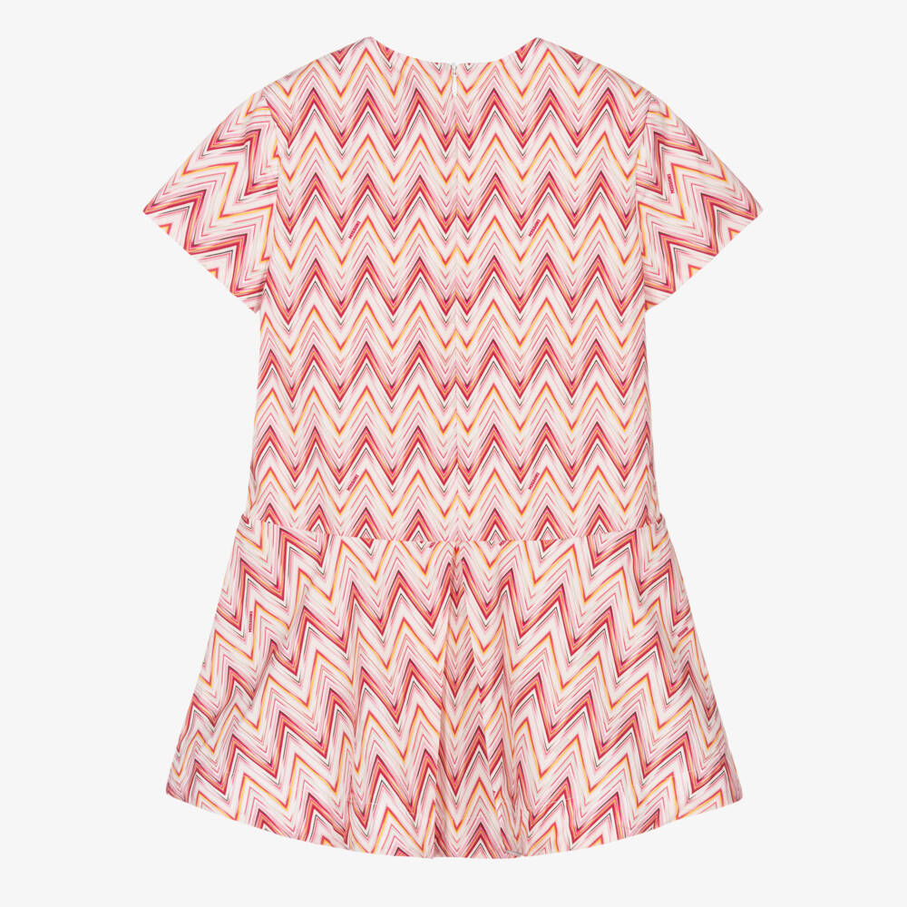 Missoni-Girls Pink Cotton Poplin Zigzag Pattern Dress | Childrensalon Outlet