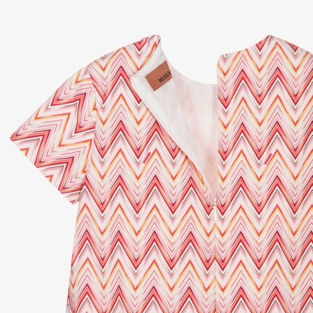 Missoni-Girls Pink Cotton Poplin Zigzag Pattern Dress | Childrensalon Outlet