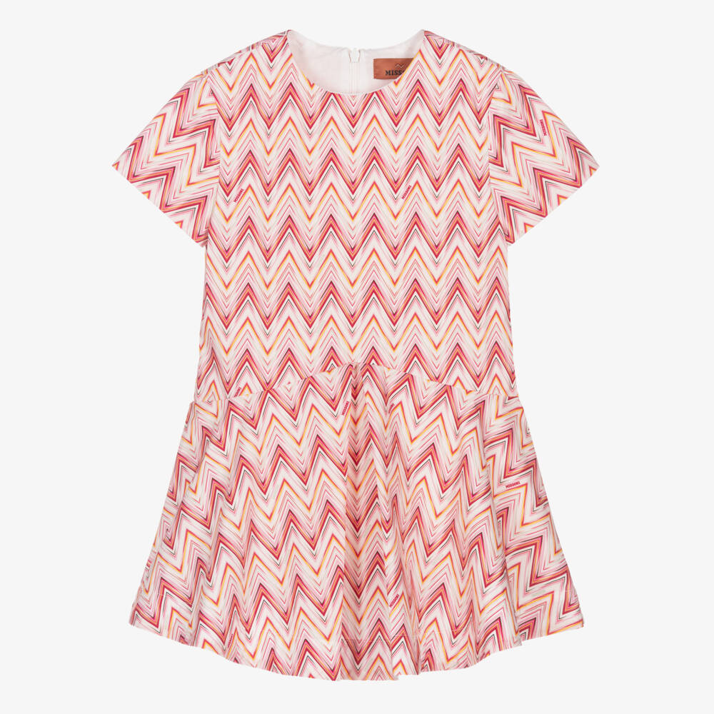 Missoni-Girls Pink Cotton Poplin Zigzag Pattern Dress | Childrensalon Outlet