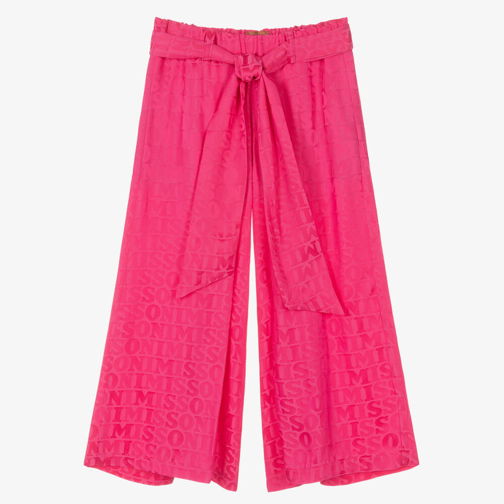 Missoni - Girls Pink Jacquard Wide Leg Trousers | Childrensalon