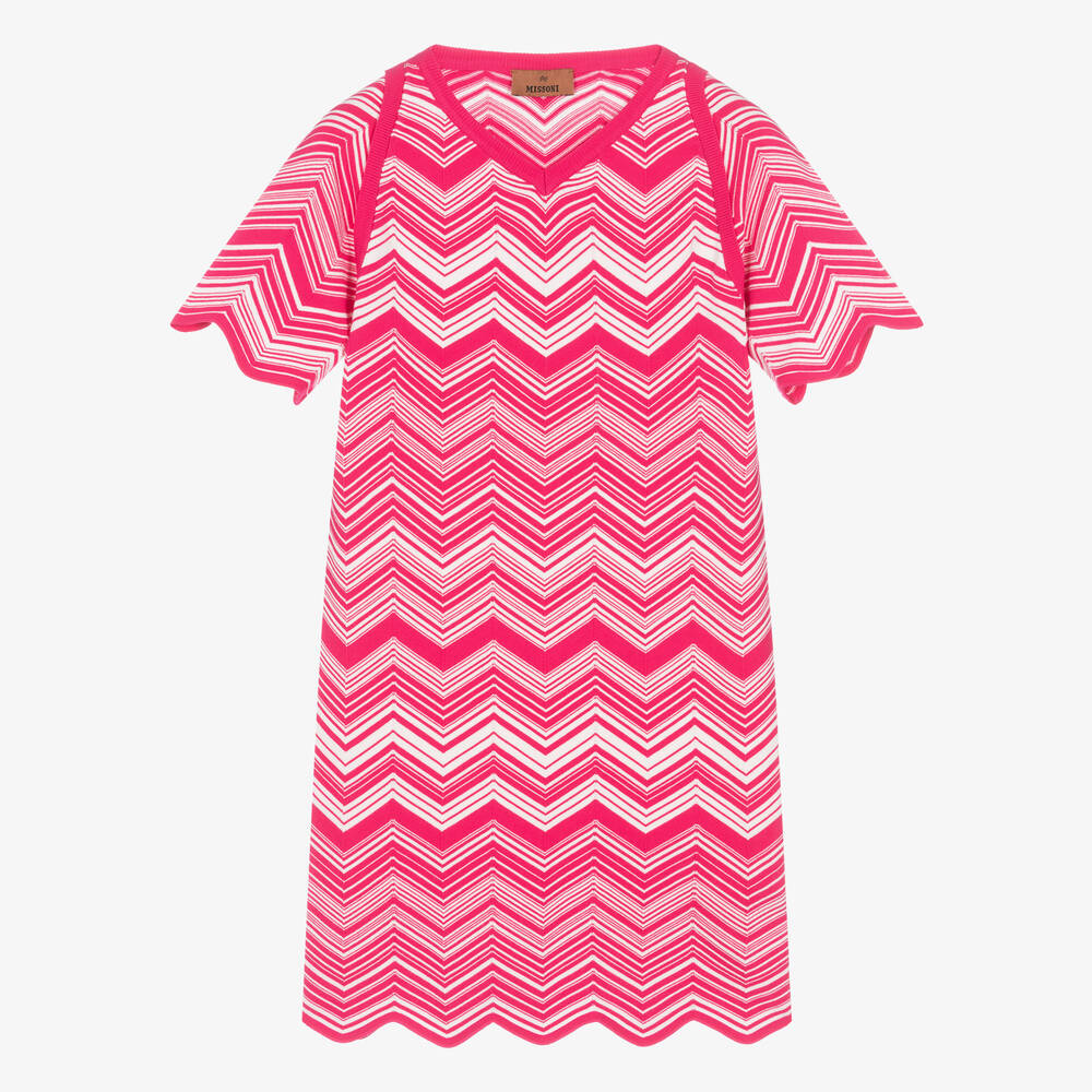 Missoni - Girls Pink Knitted Zigzag Dress | Childrensalon
