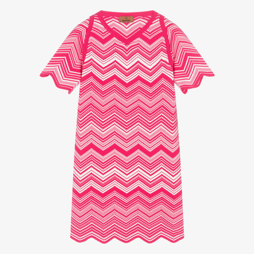 Missoni - Rosa Strickkleid mit Zickzackmuster | Childrensalon