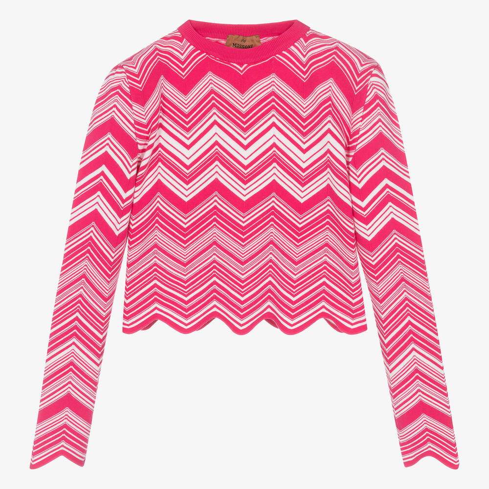 Missoni - Розовый вязаный свитер с зигзагами для девочек | Childrensalon