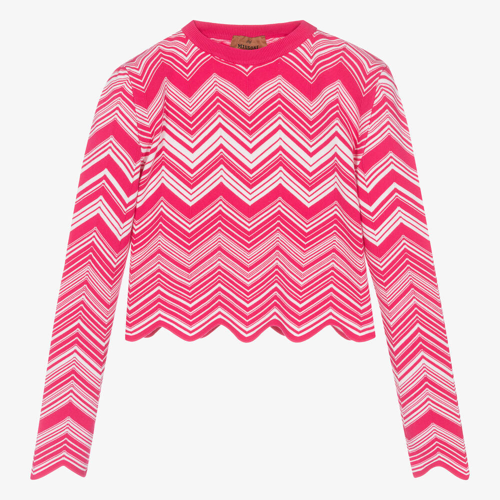 Missoni - Rosa Strickpulli mit Zickzackmuster | Childrensalon