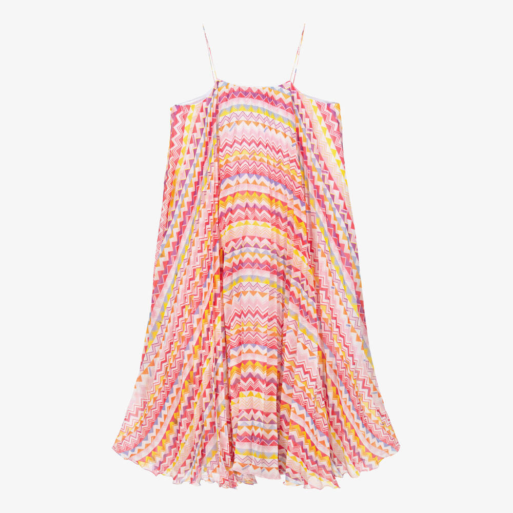 Missoni-Girls Pink Pleated Zigzag Chiffon Gown | Childrensalon Outlet