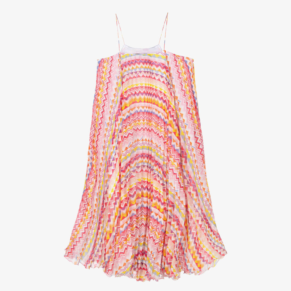 Missoni-Платье из розового шифона с плиссировкой и зигзагами для девочек | Childrensalon Outlet