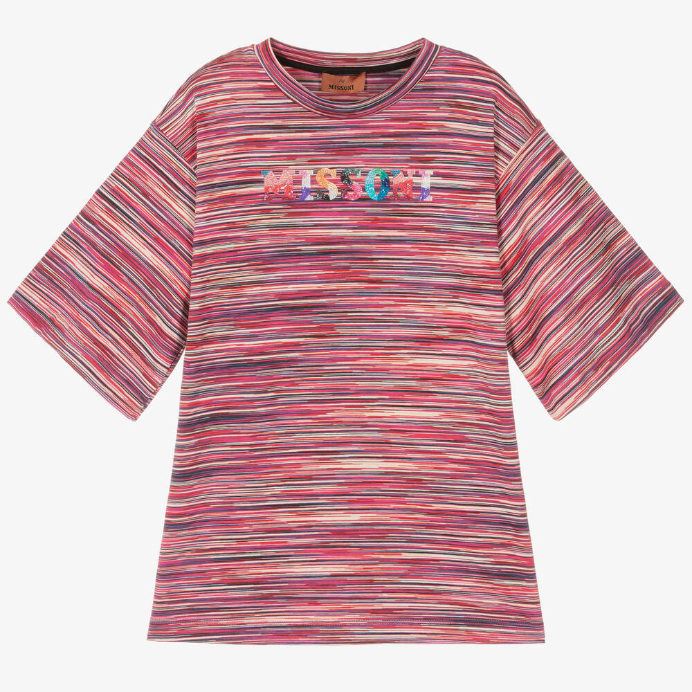 Missoni - Robe rose rayée en jersey de coton | Childrensalon