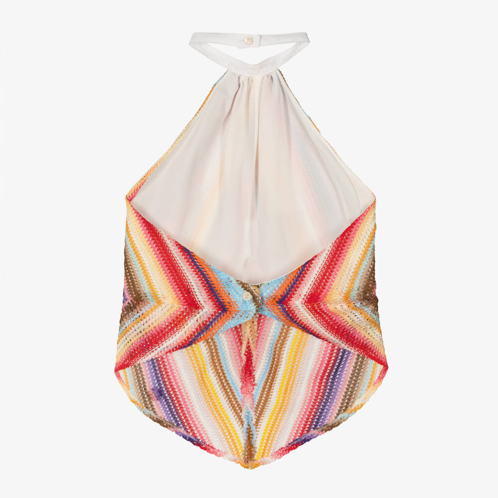 Missoni-Girls Pink Striped Crochet Knit Halterneck Top | Childrensalon Outlet