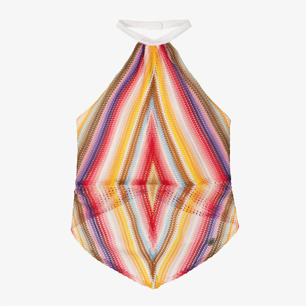 Missoni-Girls Pink Striped Crochet Knit Halterneck Top | Childrensalon Outlet