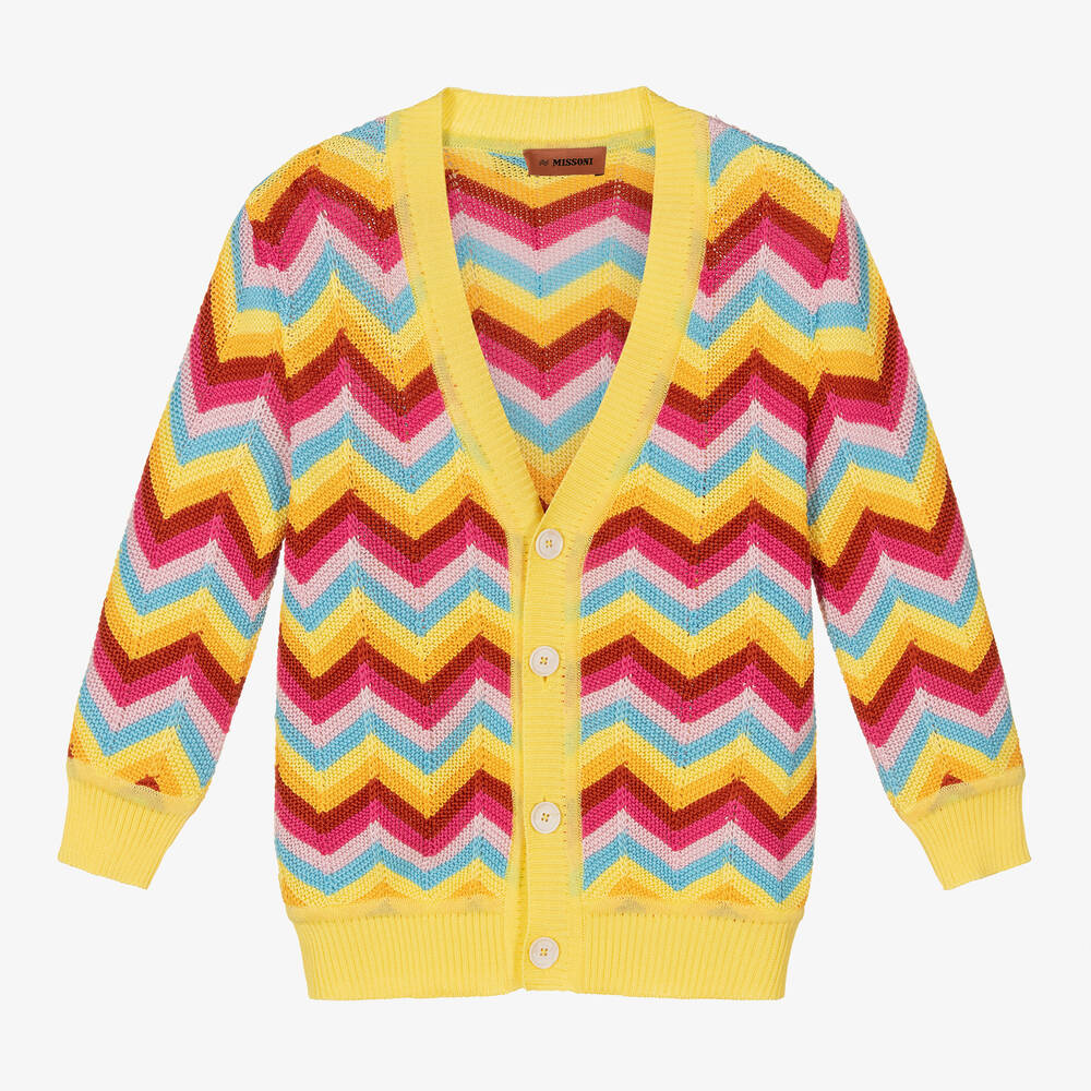 Missoni - Cardigan rose et jaune à zigzag | Childrensalon