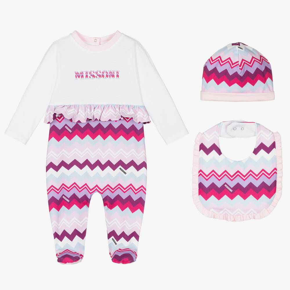 Missoni - Girls Pink Zigzag Cotton Babysuit Set | Childrensalon