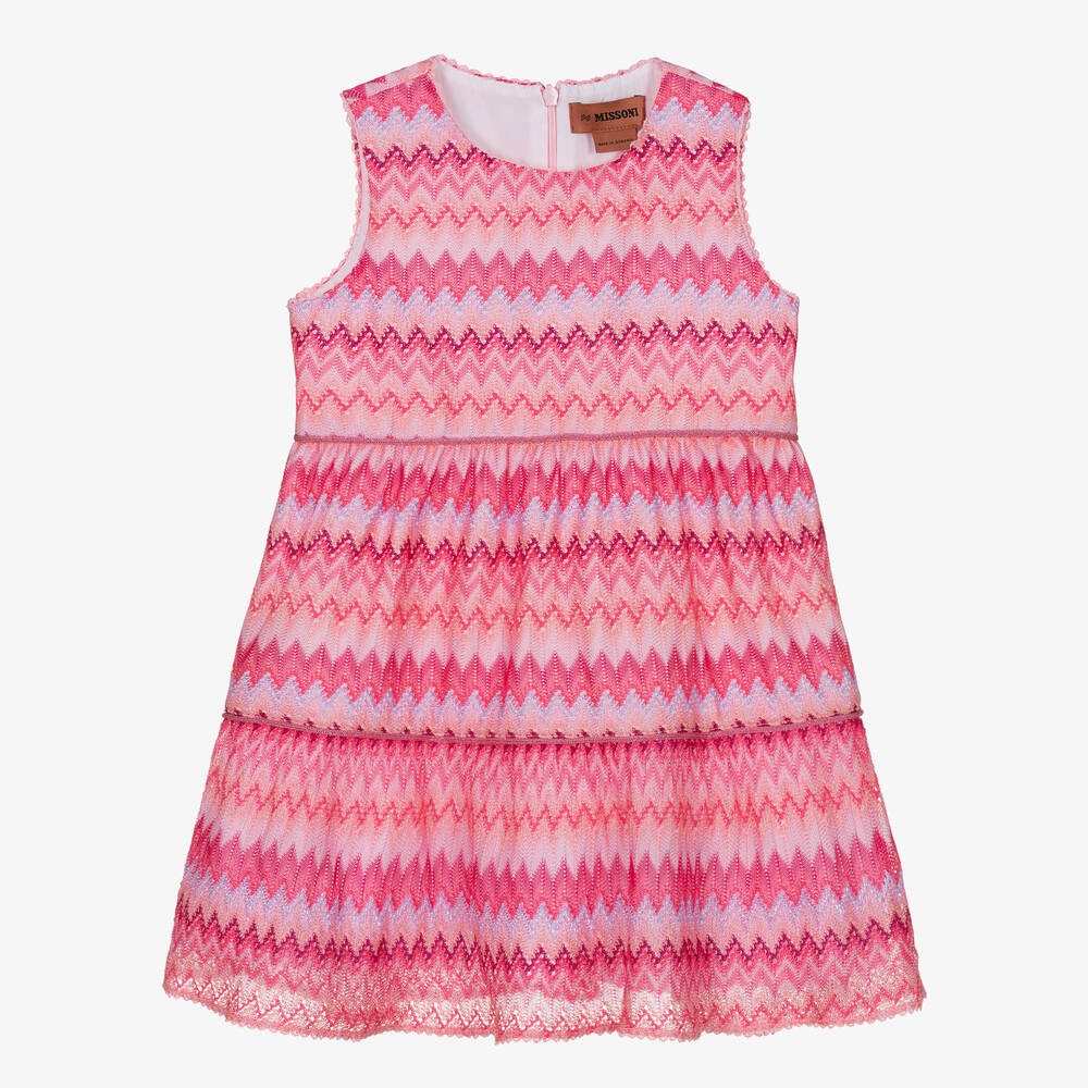 Missoni - Robe rose en maille zigzag fille | Childrensalon