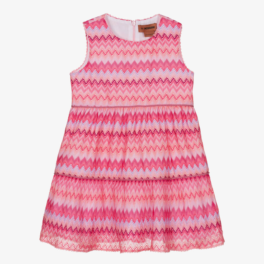 Missoni - Rosa Strickkleid mit Zickzackmuster | Childrensalon