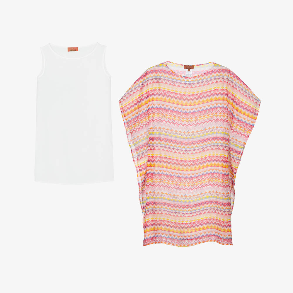 Missoni-فستان شاطئ زيغ زاغ لون زهري | Childrensalon Outlet