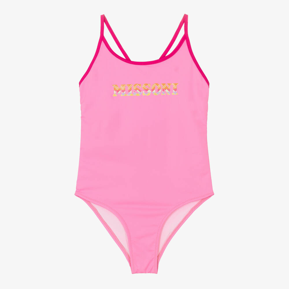 Missoni-Girls Pink Zigzag Logo Swimsuit | Childrensalon Outlet