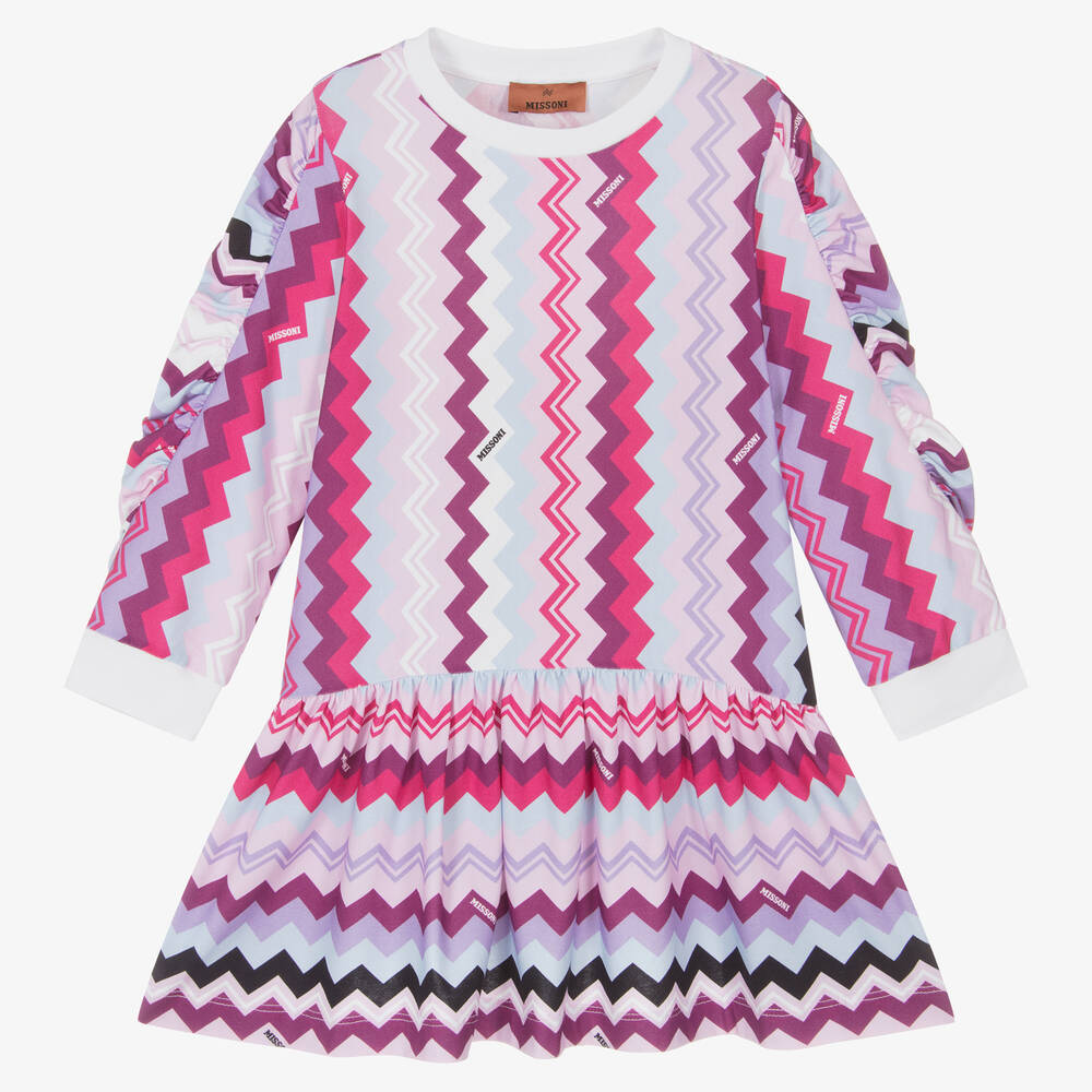 Missoni - Girls Purple Cotton Jersey Zigzag Dress | Childrensalon