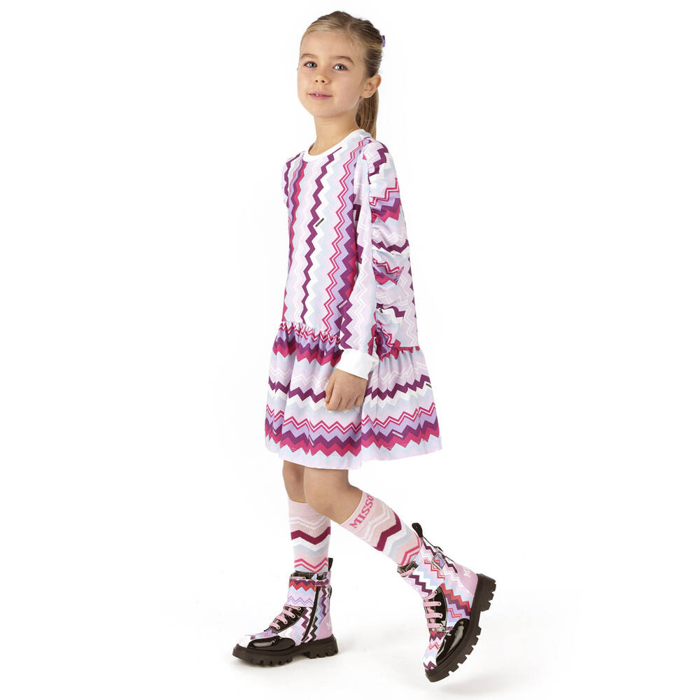 Missoni-Girls Purple Cotton Jersey Zigzag Dress | Childrensalon Outlet
