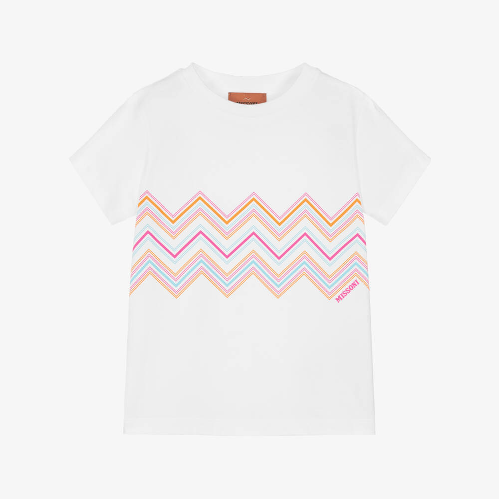 Missoni-Girls Soft White Zigzag Tee | Childrensalon Outlet