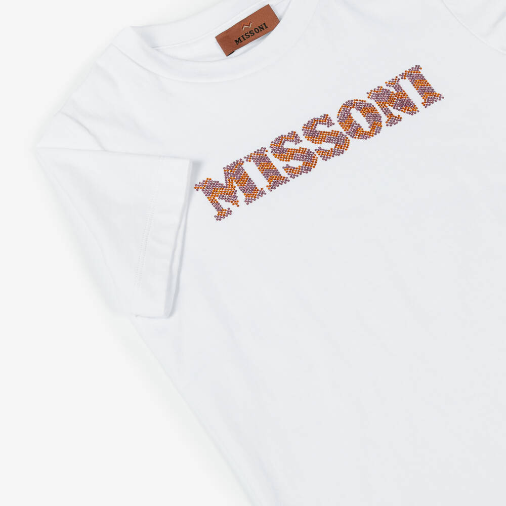 Missoni-Girls Sparkling White Cotton Tee | Childrensalon Outlet