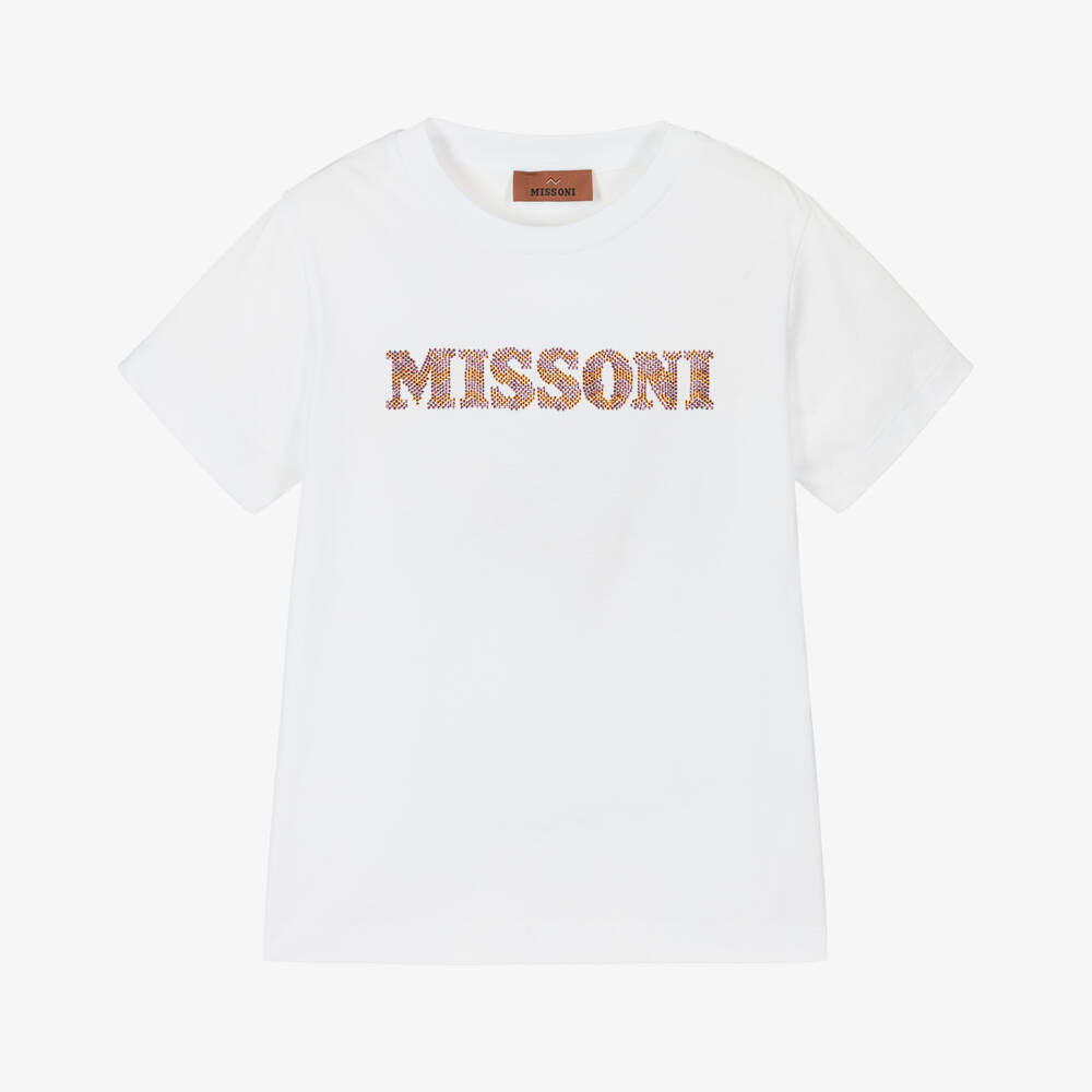 Missoni-تي شيرت قطن أبيض براق للبنات | Childrensalon Outlet