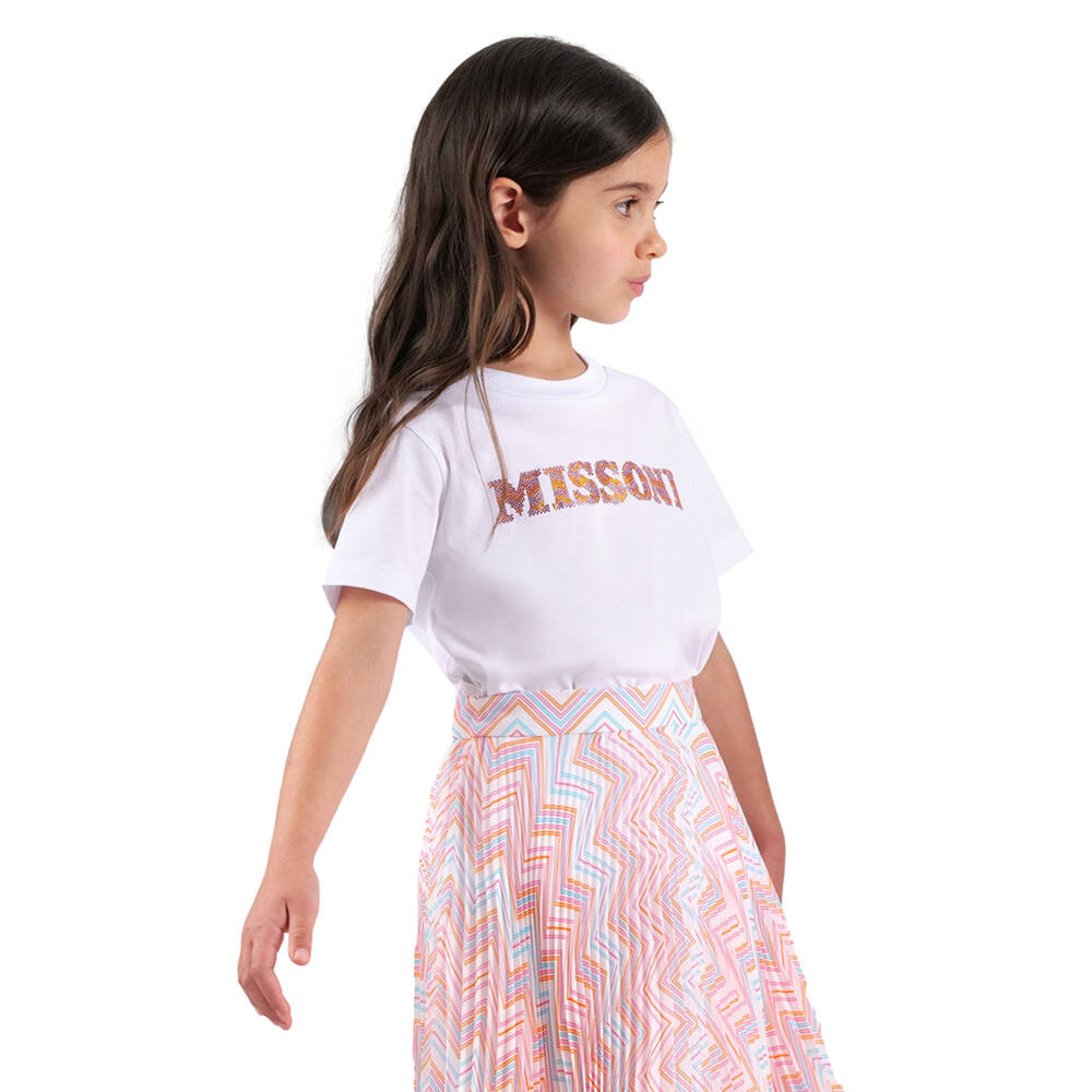 Missoni-Girls Sparkling White Cotton Tee | Childrensalon Outlet