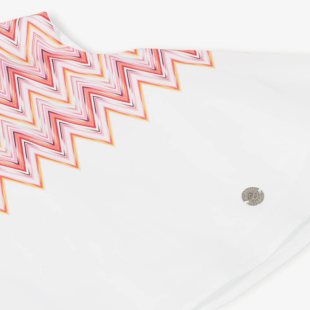 Missoni-Girls White Cotton Blouse with Pink Zigzag Pattern | Childrensalon Outlet