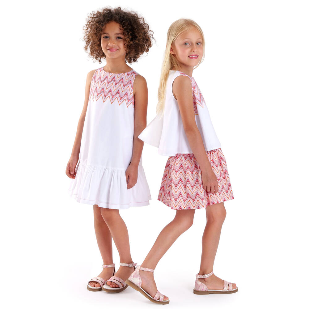 Missoni-Girls White Cotton Blouse with Pink Zigzag Pattern | Childrensalon Outlet