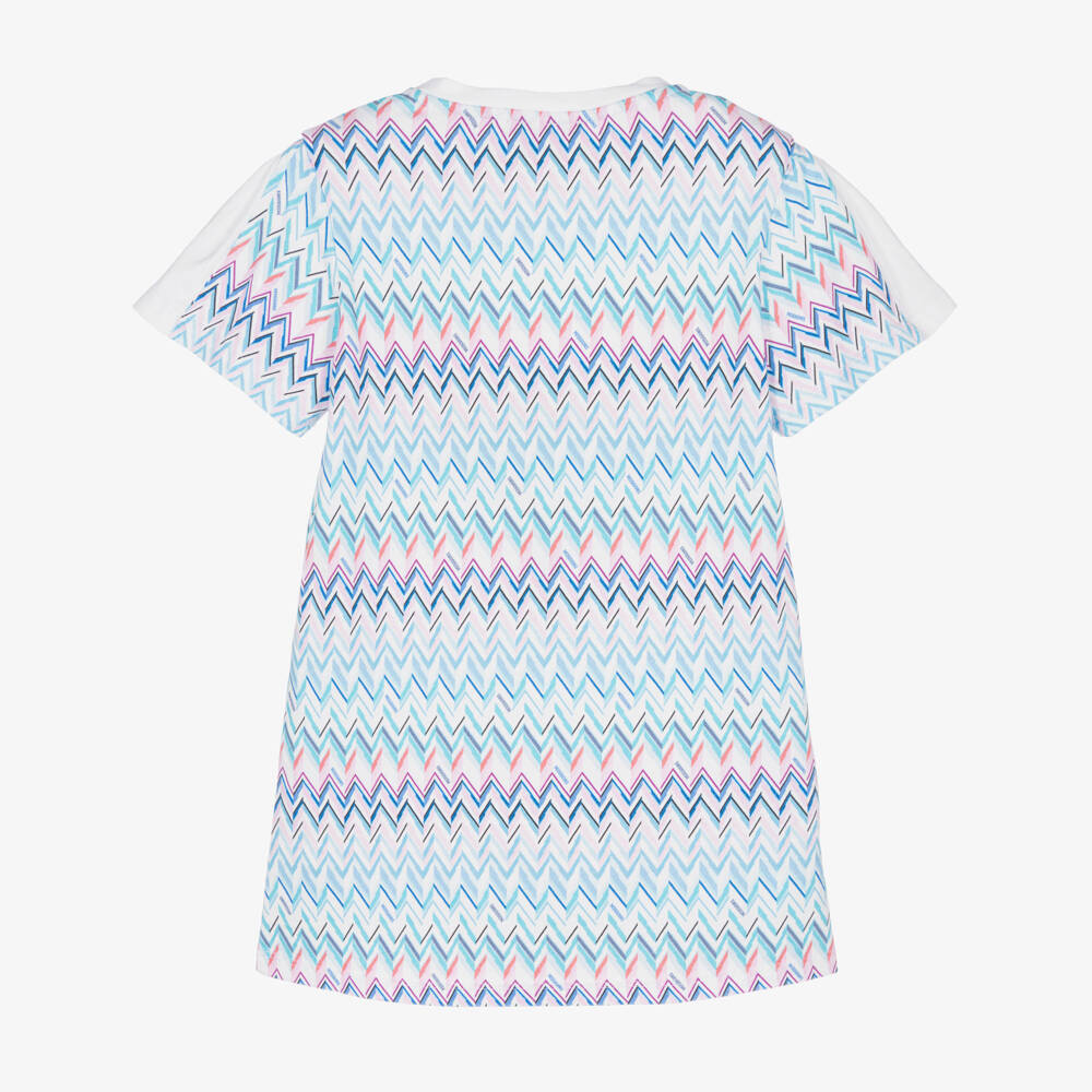 Missoni-Girls White Cotton Jersey Dress with Zigzag Pattern | Childrensalon Outlet
