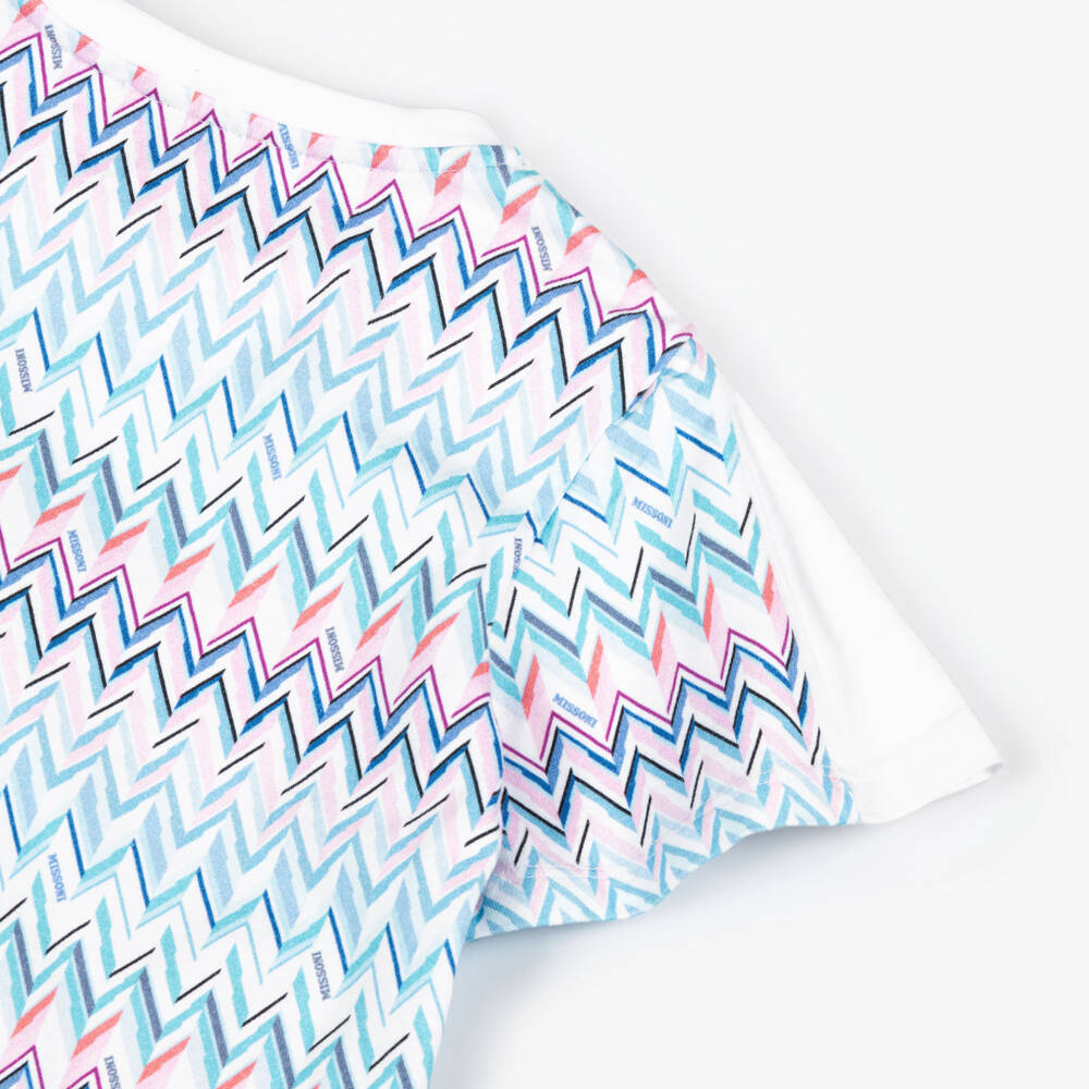 Missoni-Girls White Cotton Jersey Dress with Zigzag Pattern | Childrensalon Outlet