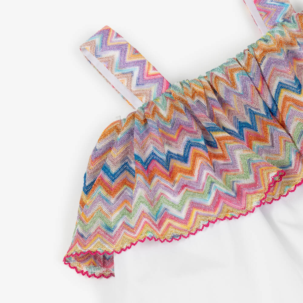 Missoni-Girls White Cotton Sleeveless Dress with Zigzag Ruffle | Childrensalon Outlet