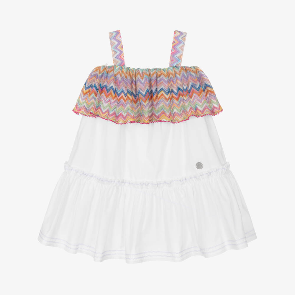 Missoni-Girls White Cotton Sleeveless Dress with Zigzag Ruffle | Childrensalon Outlet