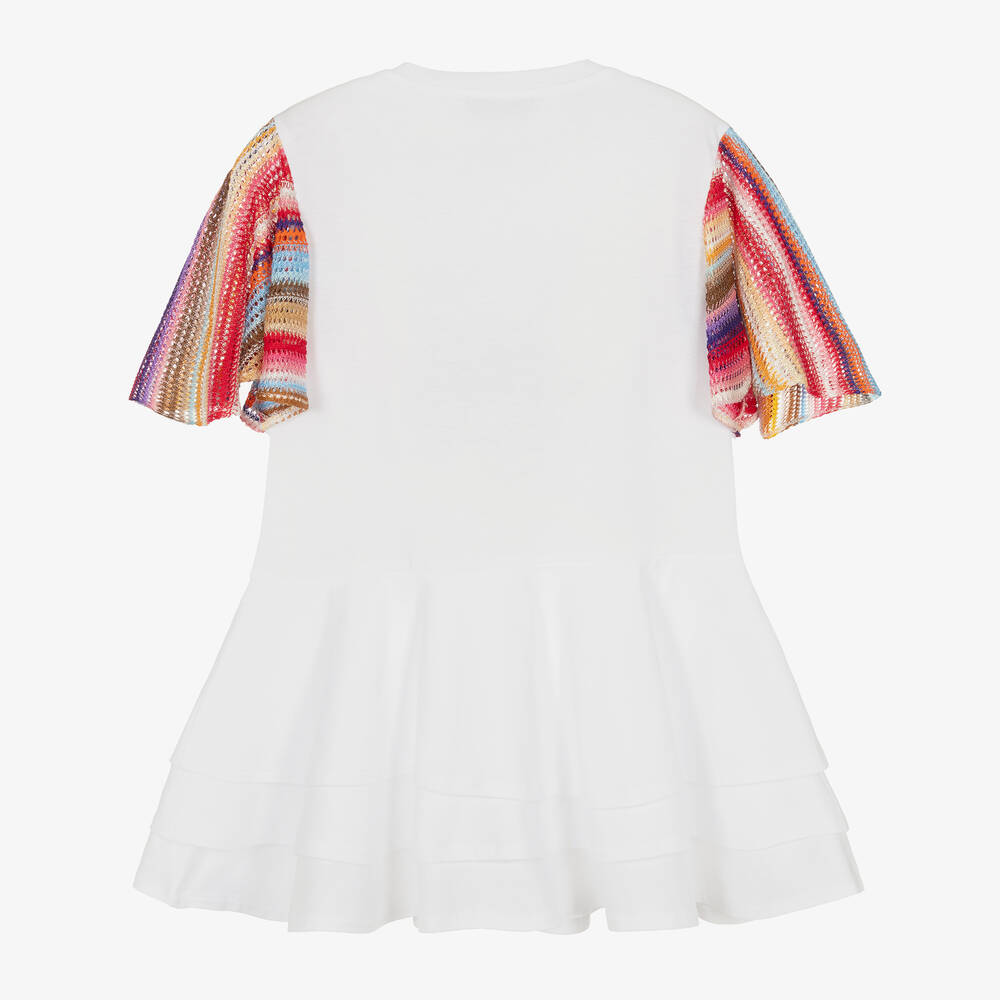 Missoni-Girls White Cotton Stripe Sleeve Dress | Childrensalon Outlet