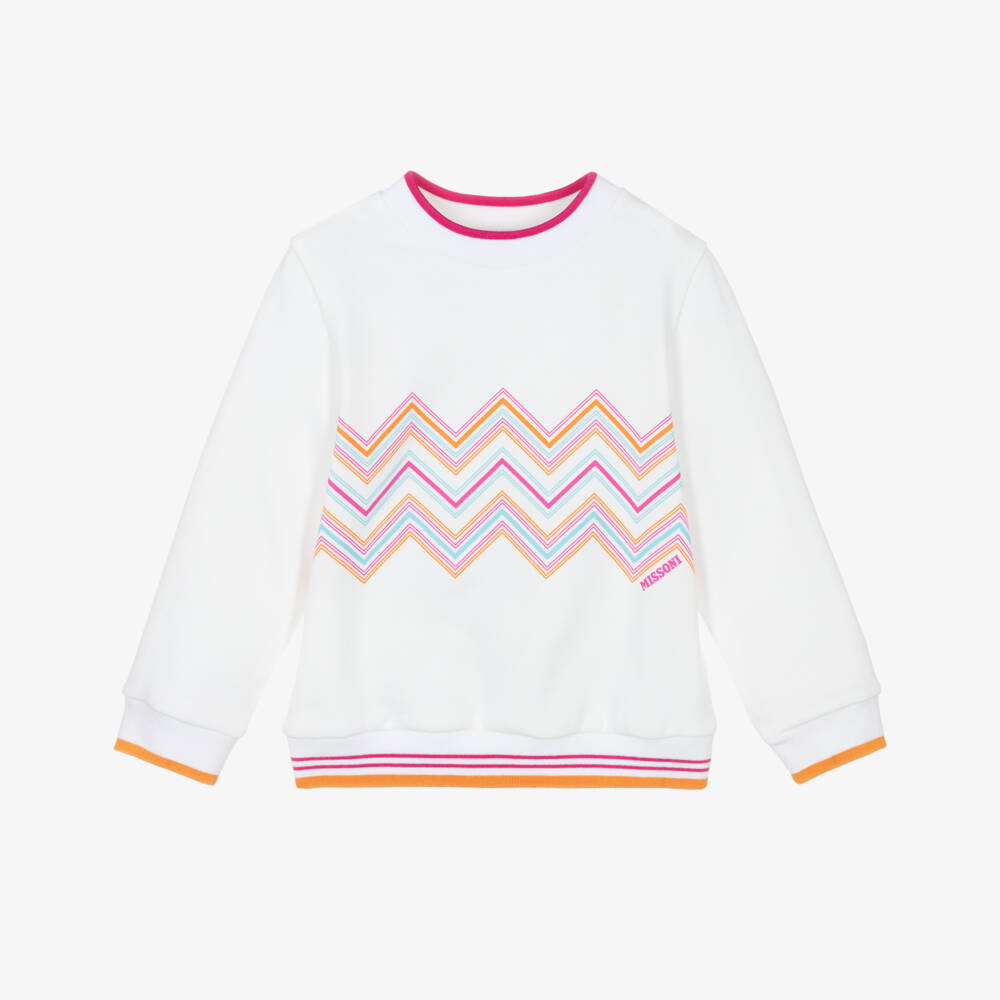 Missoni-بلوزة بيضاء قطنية بنمط متعرج للبنات | Childrensalon Outlet