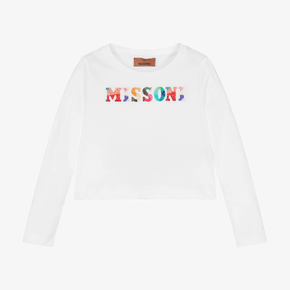 Missoni - Белый топ из органического хлопка со стразами для девочек  | Childrensalon