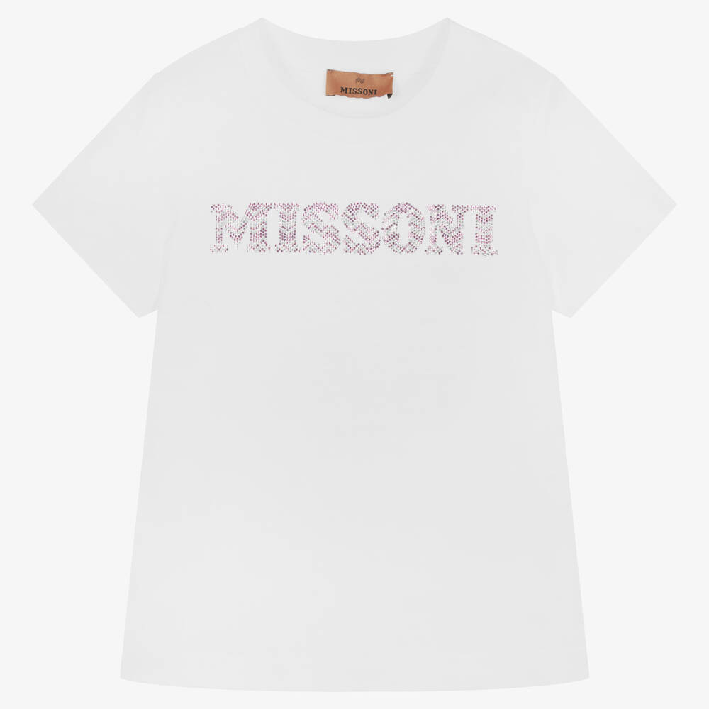 Missoni - Girls White Organic Cotton T-shirt | Childrensalon