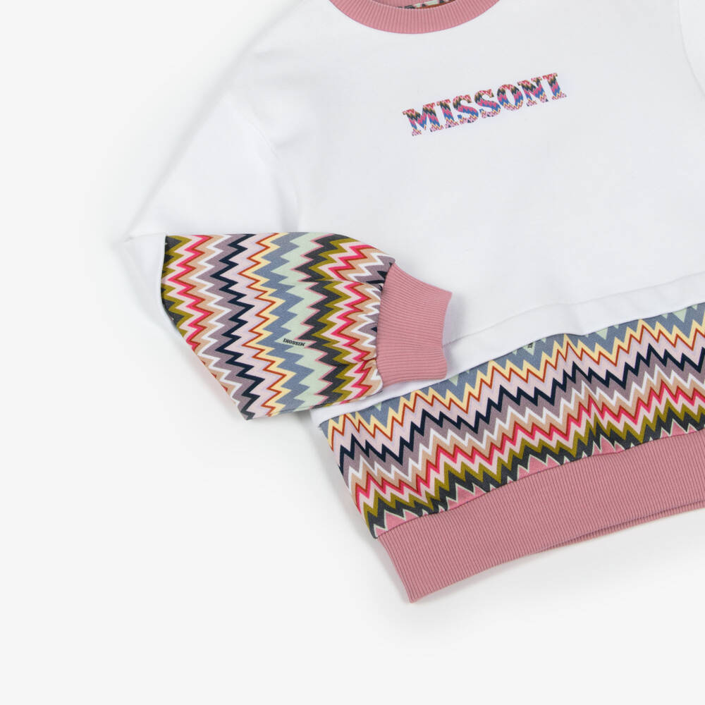 Missoni-Свитер зигзаг розовый и белый для девочек | Childrensalon Outlet