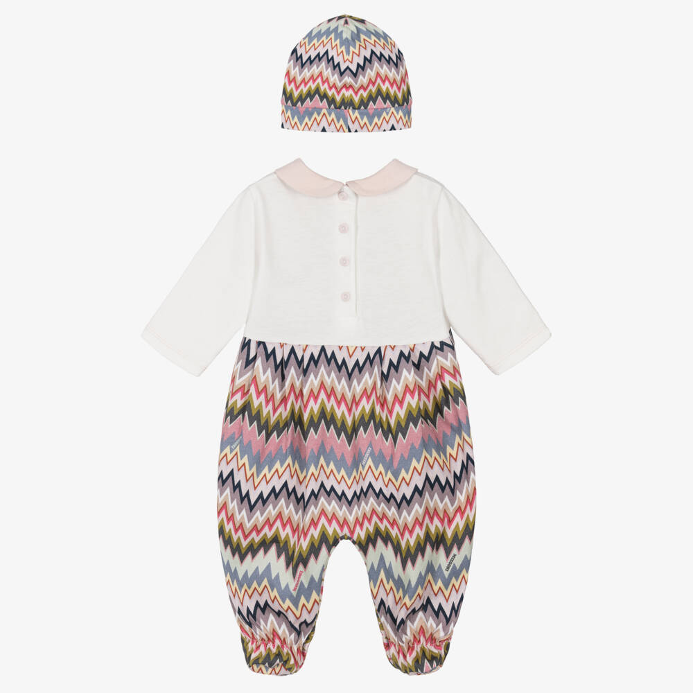 Missoni-Girls White & Pink Zigzag Cotton Babysuit Gift Set | Childrensalon Outlet