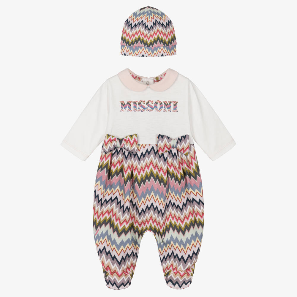 Missoni-Girls White & Pink Zigzag Cotton Babysuit Gift Set | Childrensalon Outlet