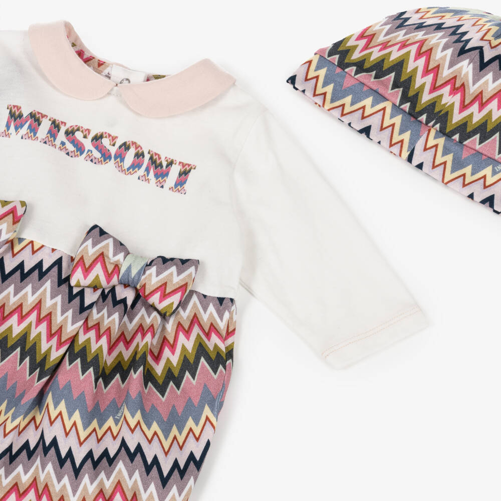 Missoni-Girls White & Pink Zigzag Cotton Babysuit Gift Set | Childrensalon Outlet