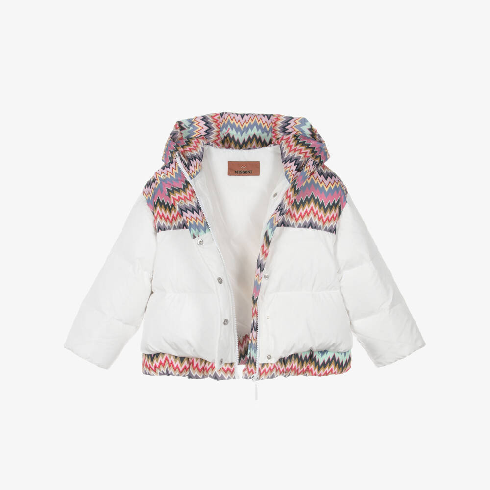 Missoni-معطف مبطن وردي وأبيض بنمط متعرج للبنات | Childrensalon Outlet