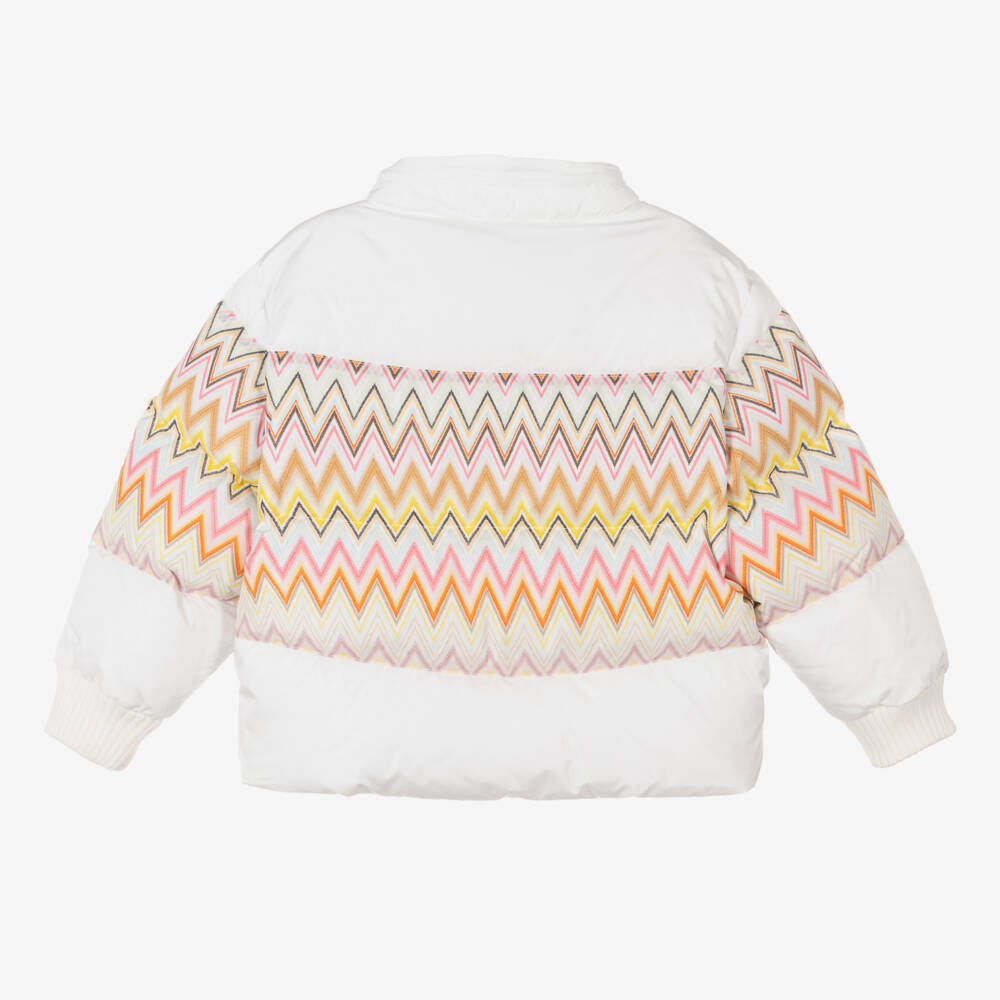 Missoni-Girls White Zigzag Puffer Coat | Childrensalon Outlet