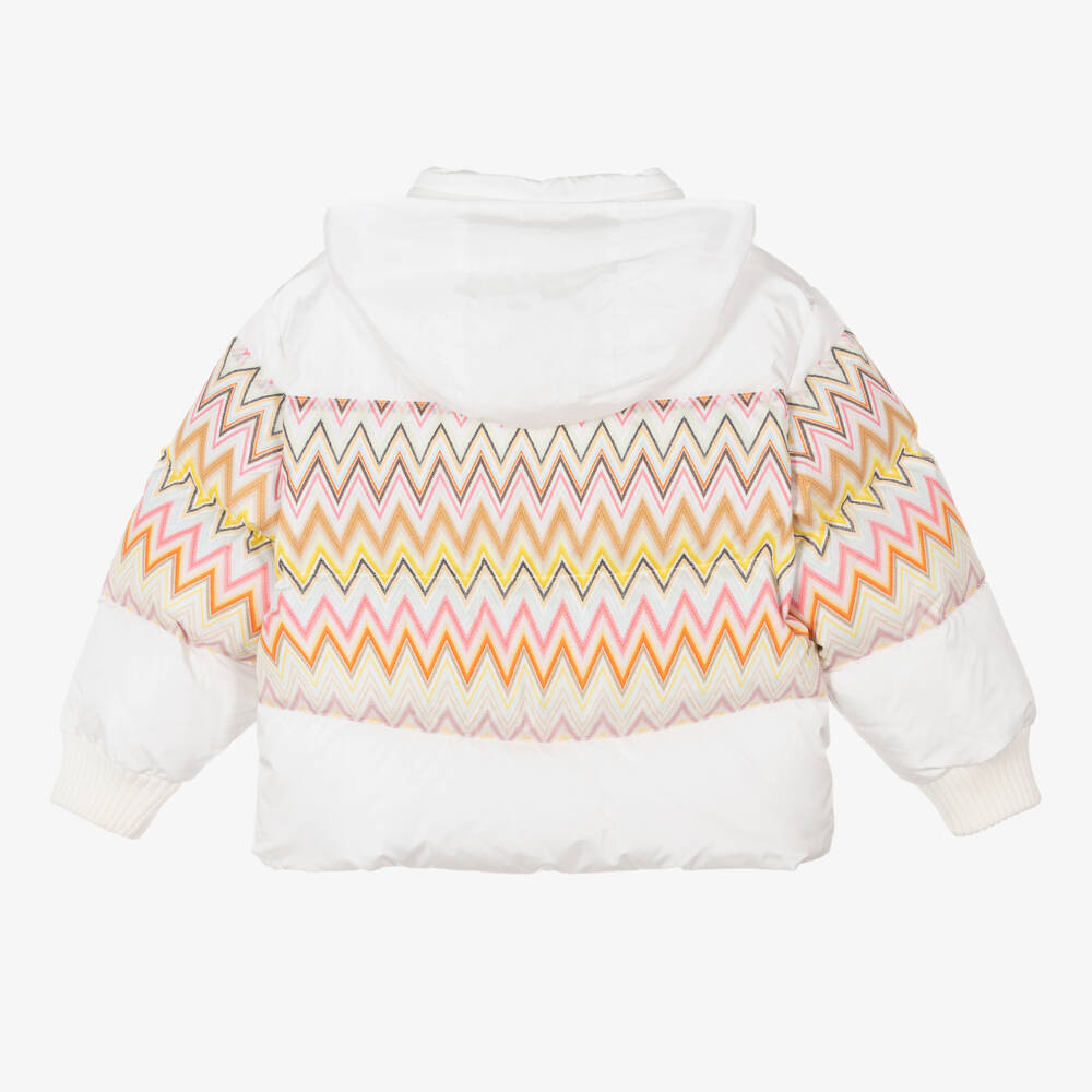 Missoni-Girls White Zigzag Puffer Coat | Childrensalon Outlet