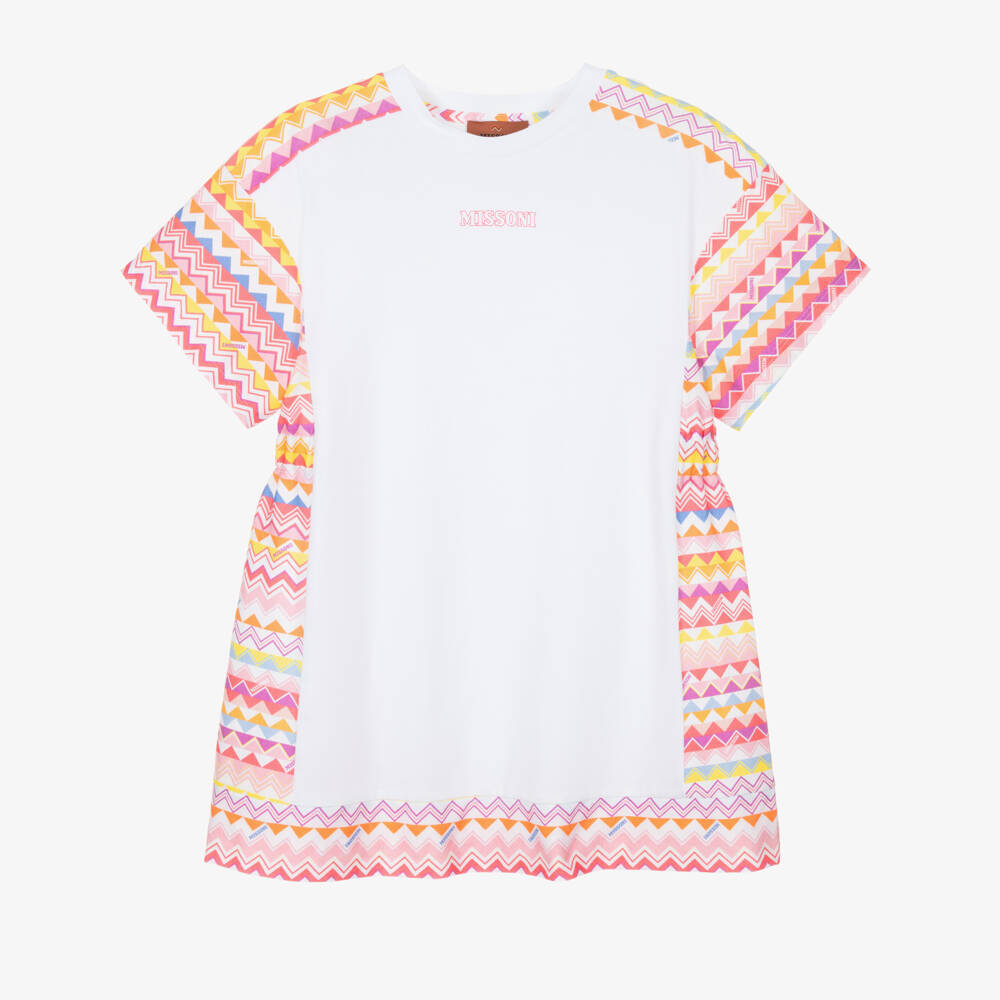 Missoni-Girls Zigzag Trim White Dress | Childrensalon Outlet
