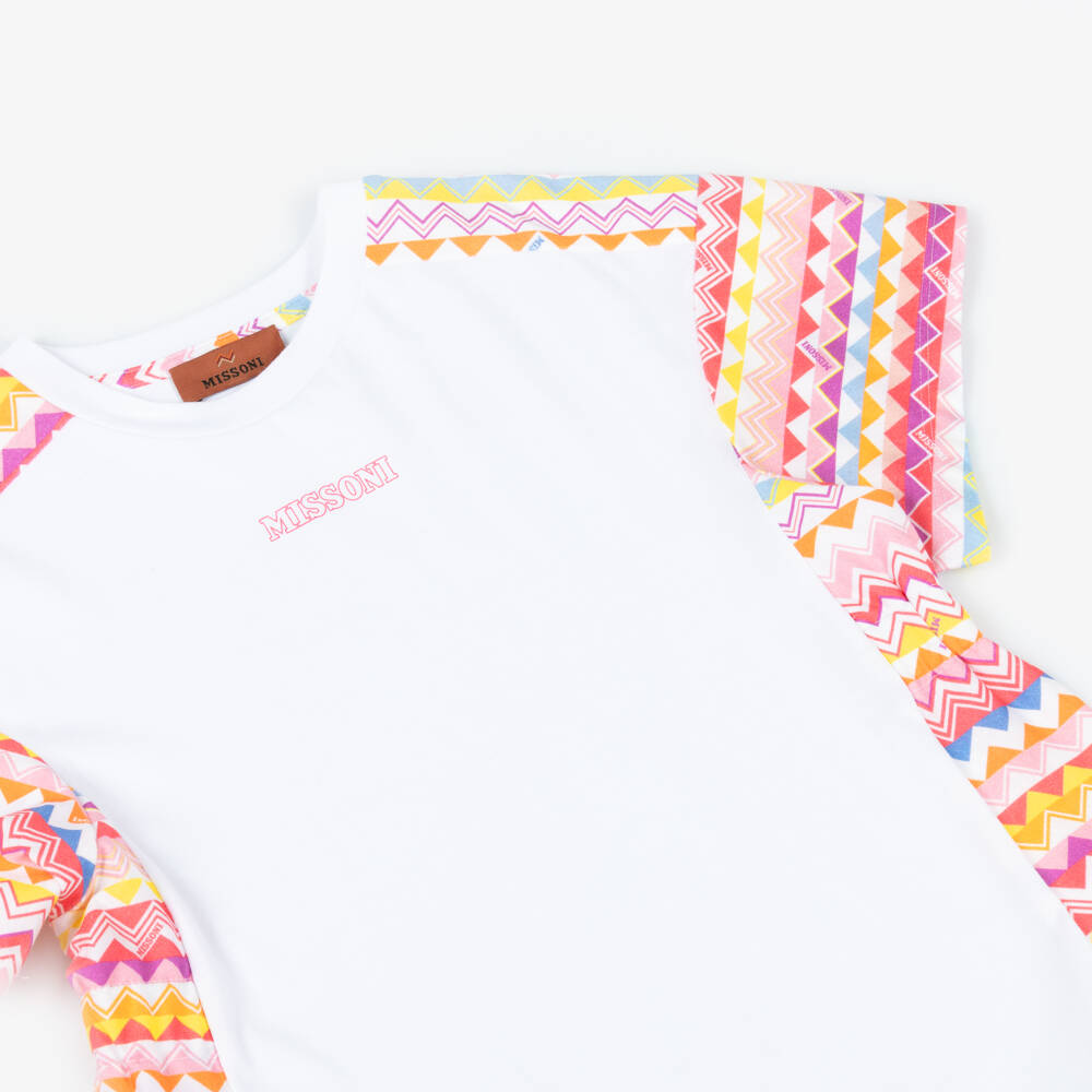 Missoni-Girls Zigzag Trim White Dress | Childrensalon Outlet