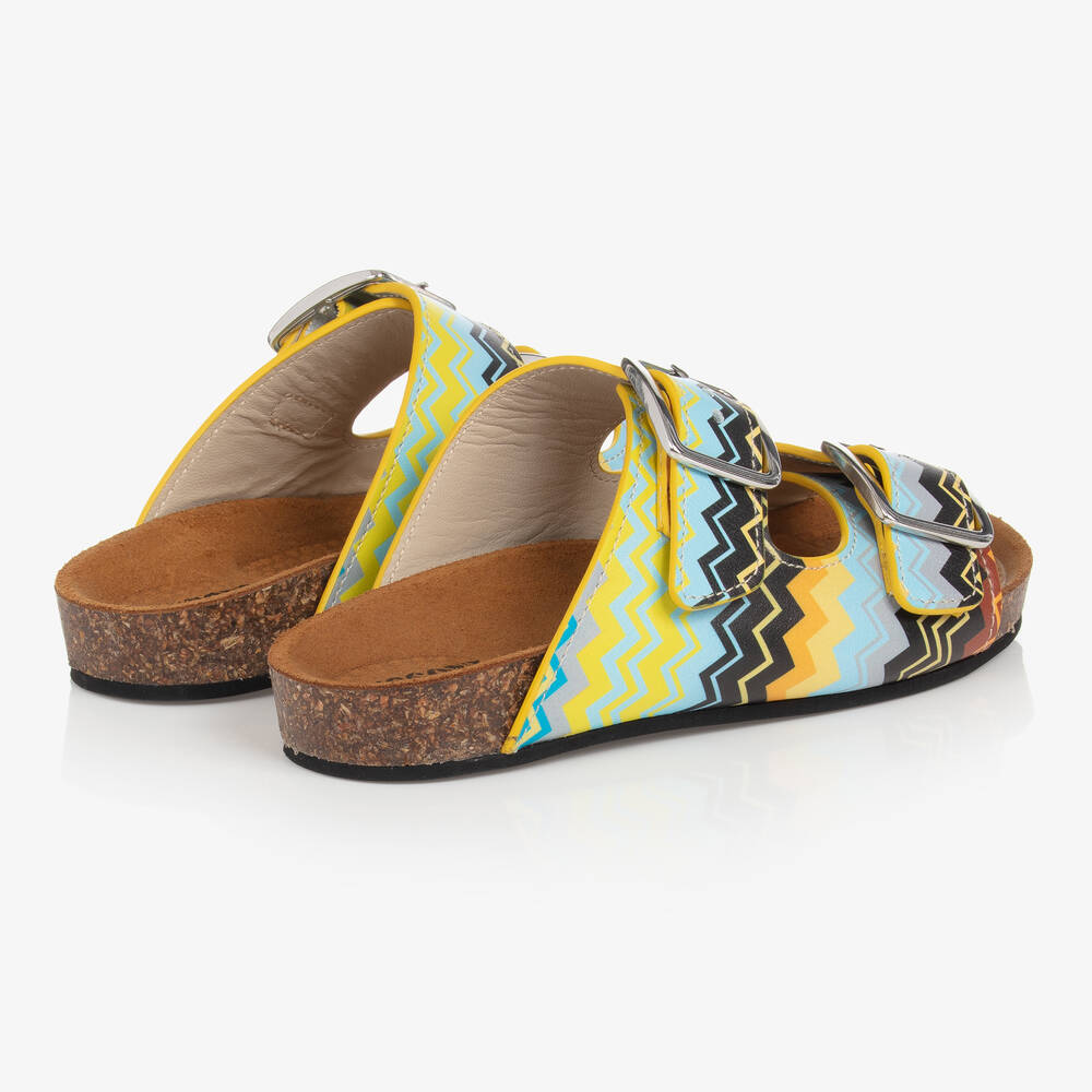 Missoni-Кожаные сандалии с желто-голубыми зигзагами | Childrensalon Outlet