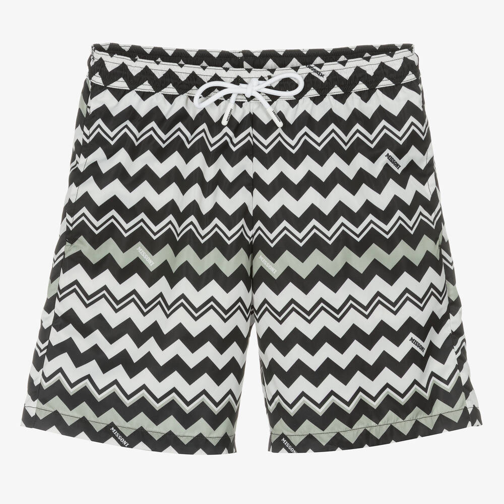 Missoni - Teen Boys Black & White Zigzag Swim Shorts | Childrensalon